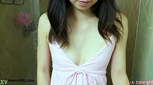 Pretty Asian teen 18+ strips down for steamy shower session