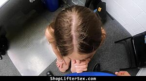 Security officer rips clothes off runaway teen shoplifter for rough anal punishment