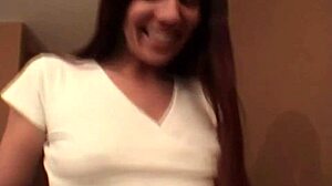 Watch Misty Haze deepthroat big cock backstage then swallow cum through pantyhose!