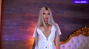 Blonde Jessye Teases Big Tits Nipples Before Dildo Pussy Pounding