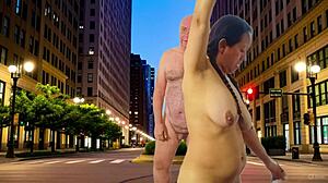 Agarabas and Olpr tease with close-up public night shave and ass shakes