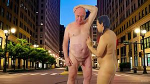 Agarabas and Olpr tease with close-up public night shave and ass shakes