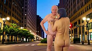 Agarabas and Olpr tease with close-up public night shave and ass shakes