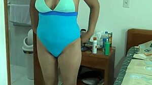 Stepmom shaves hairy pussy on beach then fingers to orgasm watching me