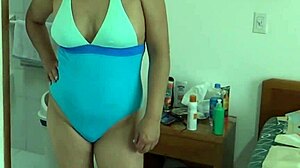 Stepmom shaves hairy pussy on beach then fingers to orgasm watching me