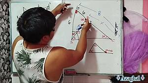 Nerdy Asian Teacher with Brown Eyes Teases Student in Bedroom Sexual Math Lesson