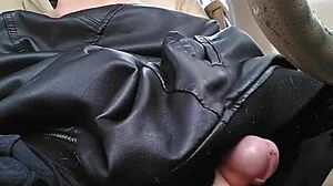 the crossdressing shemale in nylons cums hard publicly playing monster cock in car