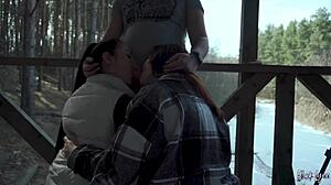 We Suck Huge Cock Together In Public Vacation Threesome Swallowing Cum Mouthful