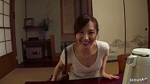 skinny asian milf housewife cheats sucking stranger cock swallows cum pov