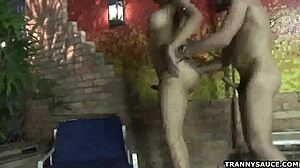 tranny nicole marques slurps and strokes massive cock hard