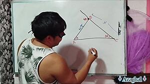 Nerdy Asian Teacher with Brown Eyes Teases Student in Bedroom Sexual Math Lesson