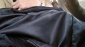 the crossdressing shemale in nylons cums hard publicly playing monster cock in car