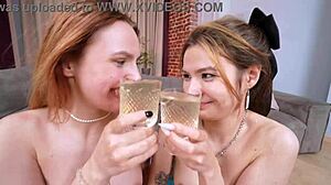 two hot girls face five guys in wild wet power play session