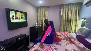 Petite African hooker arrives at hotel surprised by old man's rough demands