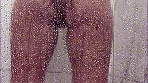 big tits latina milf fingers ass and pussy in steamy shower solo