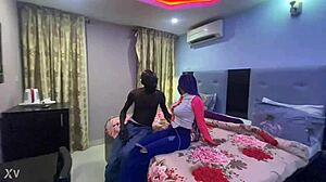 Petite African hooker arrives at hotel surprised by old man's rough demands