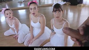 Tutor stepdad teaches ballerina stepdaughter and her friends deepthroat and doggystyle lessons
