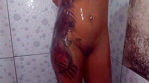 homemade latina wife baths flashing pierced nipples tattoos lingerie solo