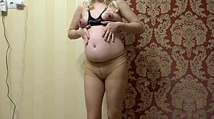 Hey pregnant milf look at me fucking my hairy pussy in sexy outfit with toys amateur style