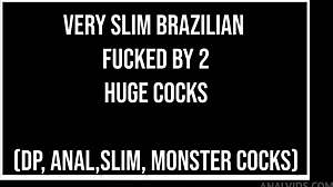 slim brazilian karina rose dp'd by two huge bbc monsters