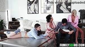 Foursome Taboo Fuck: Stepsis Stepmom Stepgranny Share Young Cock in Wild Group