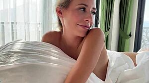 waking up to this cute young blonde sucking old man's huge cock good