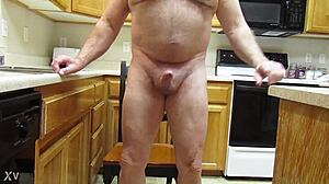 i'm naked and hard sitting in the kitchen chair waiting for action