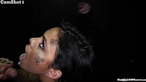 Genevieve Sucks Monster Cock Through Gloryhole Till Cumshot