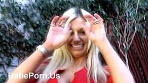 busted blonde shows off pierced big nipples