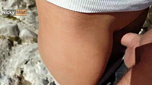 Girlfriend cums hard in her sexy lingerie panties before heading to mountains for public outdoor monster cock fun