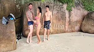 curvy african slut bent over beach sand taking my monster cock and bruno abate's in public threesome