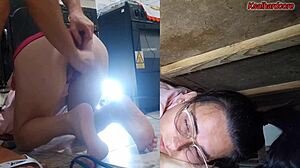 Enteado sees stepmom helpless under sink and pounds her fat pussy bareback rough