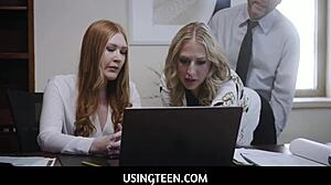 redhead teen intern and blonde milf assistant get freeused hard