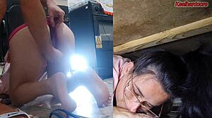 Enteado sees stepmom helpless under sink and pounds her fat pussy bareback rough