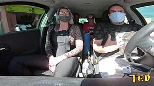 Katharine Madrid hops in the car for Tony Tigrao and Vagninho's Ted 28 public ride flaunting big ass tits outdoors