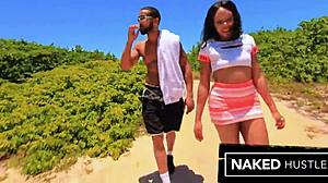 gorgeous ebony babe teases big round ass before beach throat fuck