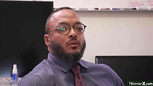 Shemale boss uncut cock sucked on knees