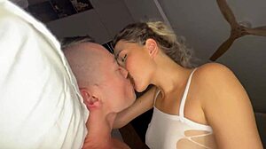 Hot skinny blonde with small natural tits gets fucked hard by mature friend