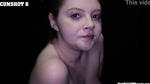 Eve gulps down hot cumshot straight from gloryhole swallowing every drop