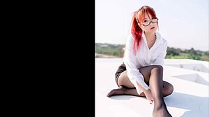 Airi Habita's sexy glasses challenge jerks cocks in pantyhose cum contest part 2