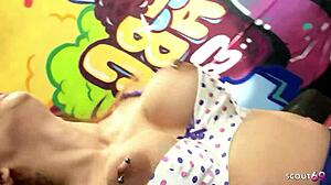 Why does flexible tattooed big tits teen Mai Bailey beg boss for rough cock pounding?