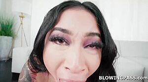 Petite asian chokes gags on monster cock during deepthroat face fuck