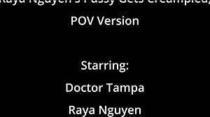 Raya Nguyen moans in missionary as POV cock creampies her tight natural tits pussy