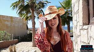 krystal kitten that southern redhead milf strips naked outdoors getting wet