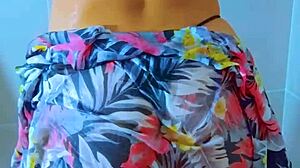 Brazilian Beauty Showers Big Ass in Black Thong