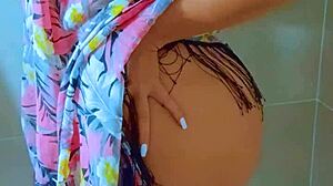 Brazilian Beauty Showers Big Ass in Black Thong