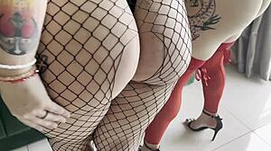 We invited friends couple for bent over orgy with curvy Brazilian redhead riding big cocks