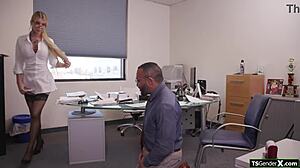 Shemale boss uncut cock sucked on knees