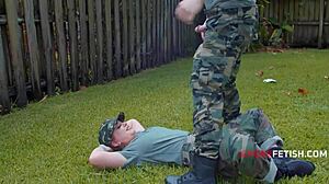 Military boot camp teens ride big tits in horny threesome