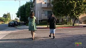 thick ebony babe picks up stranger on street then rides his huge cock 😈